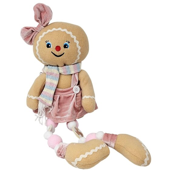 Plush Pastel Gingerbread Girl and Boy Christmas Shelf Sitters Set - Picture 3 of 7